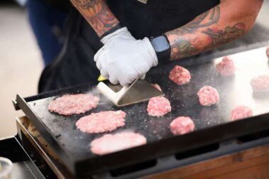 Smash burgers provided for guests