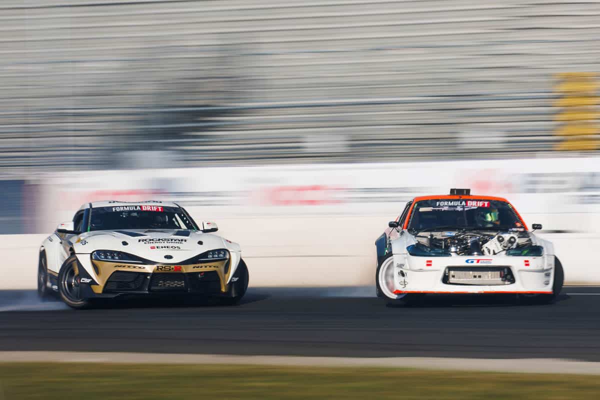 Aasbo versus Bakchis during practice, Formula DRIFT New Jersey 2024