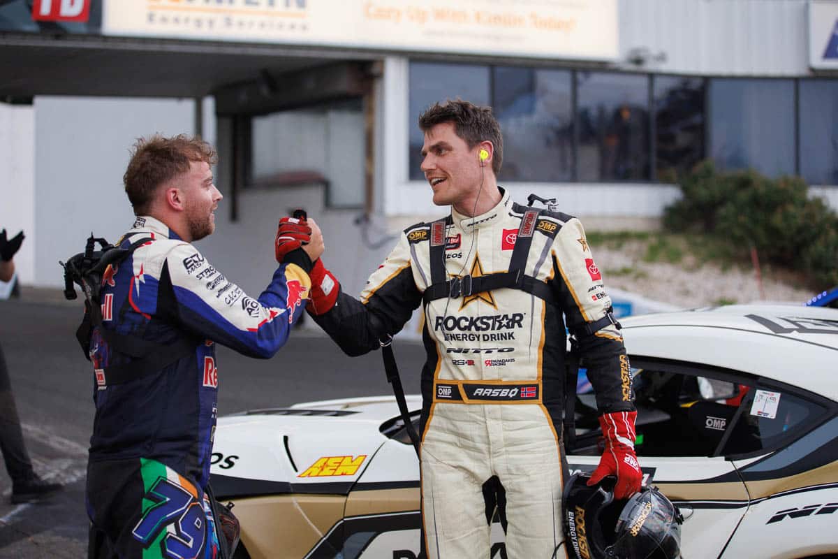 Daps after two OMT, Fredric Aasbo and Conor Shanahan, Formula DRIFT New Jersey 2024