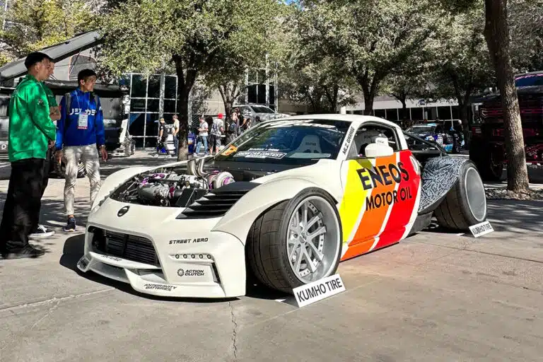 Ashley Robinson’s show-stopping 350Z with twin K-series engines and turbo setup at the 2023 SEMA Show for ENEOS / Pit+Paddock.