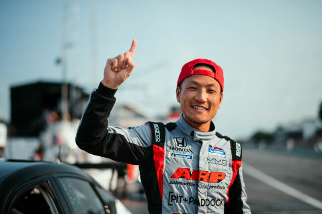 Yoshihara is all smiles after securing pole position, 2024 IMSA Michelin Pilot Challenge Road America