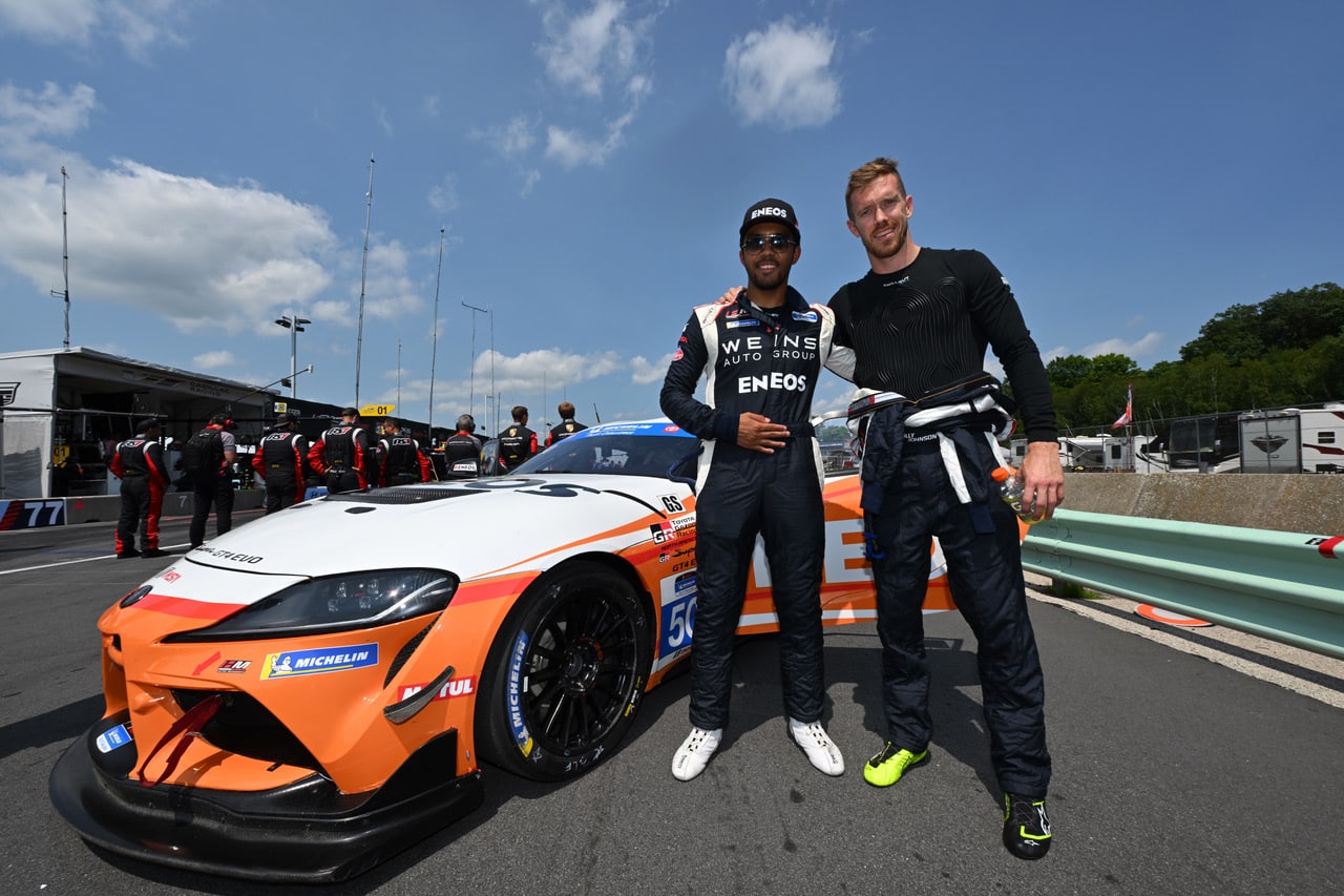 Jaden Conwright with Jack Hawksworth, co-drivers of the Hattori Motorsports Toyota GR Supra GT4 EVO, 2024 IMSA Michelin Pilot Challenge Road America