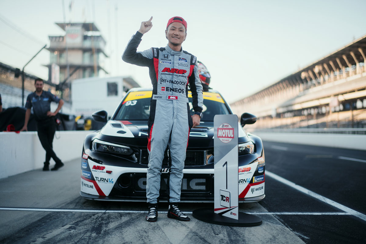 Dai Yoshihara qualifies first with the Pit+Paddock Civic Type R TCR, 2024 IMSA Michelin Pilot Challenge Indianapolis