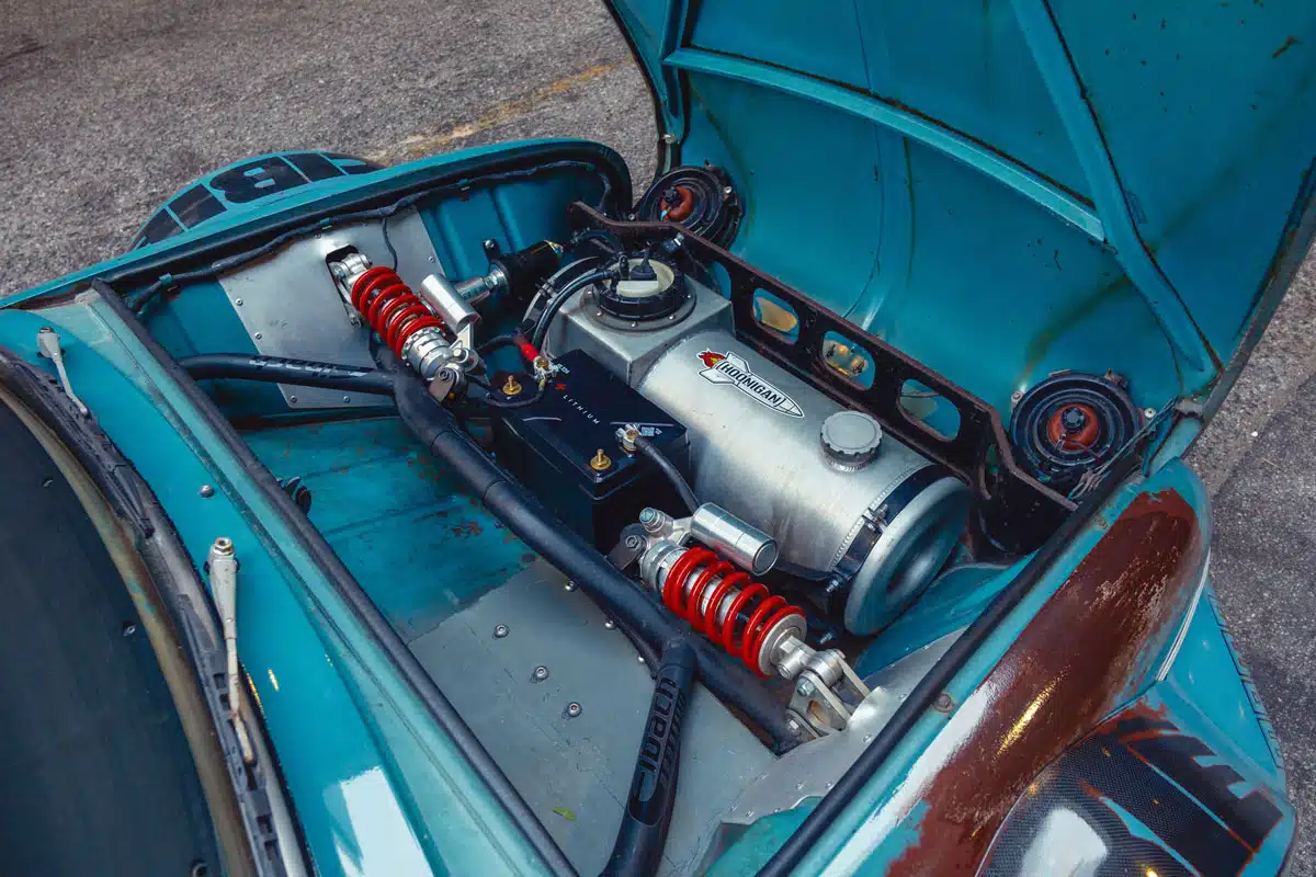 Justin Cashmore’s 1960 Renault Dauphine, custom pushrod/bellcrank suspension, 2024 SEMA Show