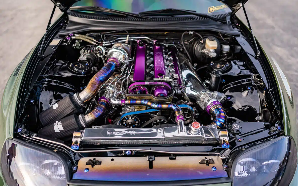 Leo Barrit’s 1995 Toyota Supra, 2JZ-GTE engine bay, 2024 SEMA Show